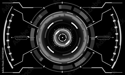 HUD sci-fi interface screen view white geometric on black design virtual reality futuristic technology creative display vector