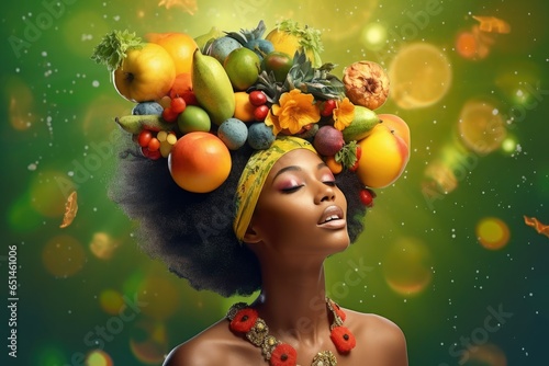 female model with fresh fruits