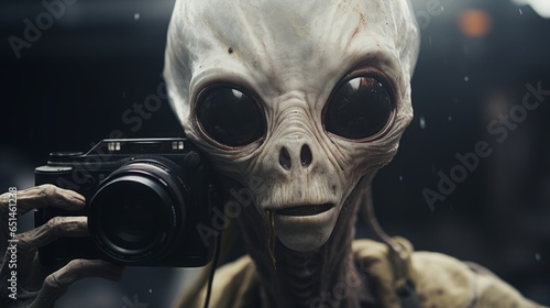 Portrait of an alien with a camera