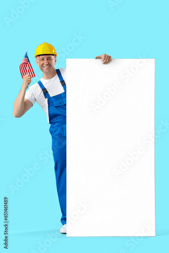 Mature worker with USA flag...