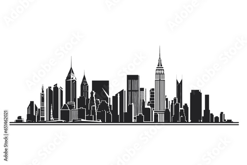classic New York City skyline, vector background landscape line art