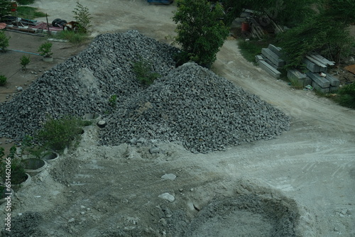 Pile of blue and grey crushed stones for construction material background