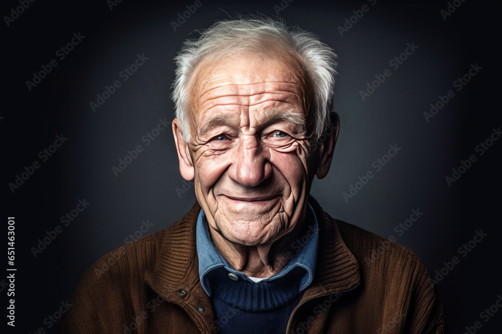 An elderly gentleman is smiling contentedly in a portrait. An elderly gentleman is smiling contentedly in a portrait.
