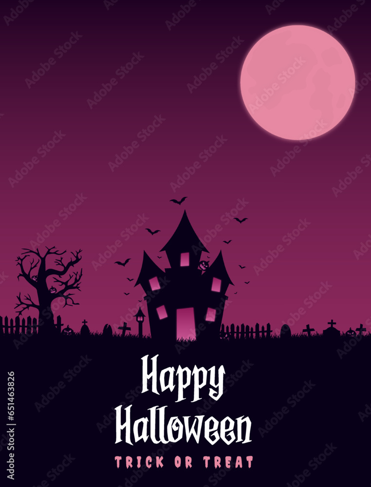 vector happy halloween banner or party background with moon and pumpkins