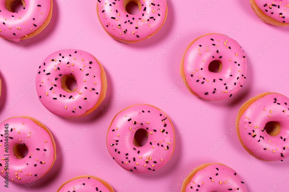 Pink donuts on pink background