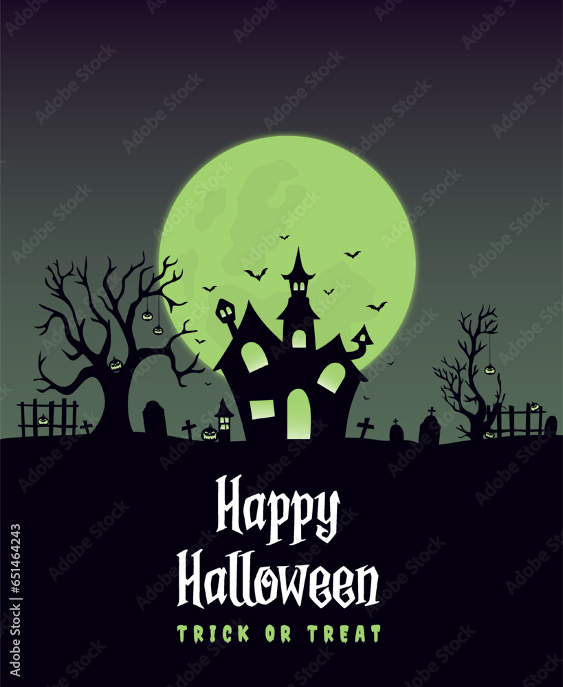 vector happy halloween banner or party background with white moon and pumpkins