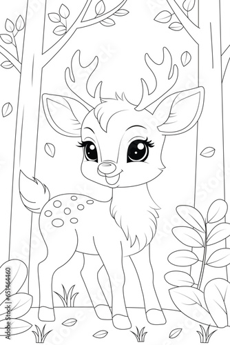 Corloring page a baby deer with delicate spots on its fur