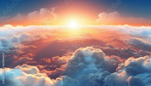 orange sun rays breaking through white clouds, nature background, heaven God