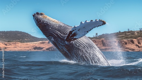 whales are jumping on the surface of the sea water © dedy