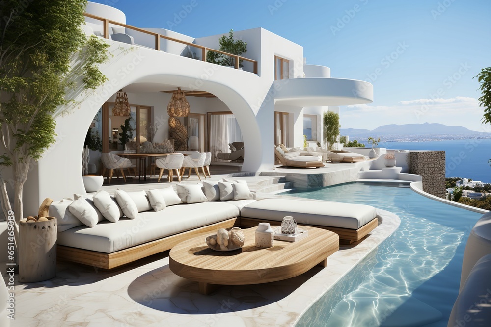 Santoro Villa Mykonos: A Luxurious Haven Where Ethereal Sunsets Paint the Sky with Their Enchanting Hues, Harmoniously Blending the Timeless Beauty of Traditional Architecture with the Modern Elegance
