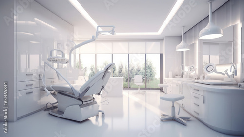 clean dental office, with dental machine in middle of the room generative ai
