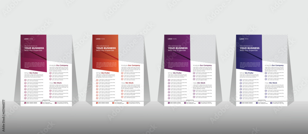 Corporate Business Flyer Template Design Set With Four Color, Marketing, Business Proposal, Promotion, Advertise, Publication, Cover Page, New Digital Marketing Flyer.
