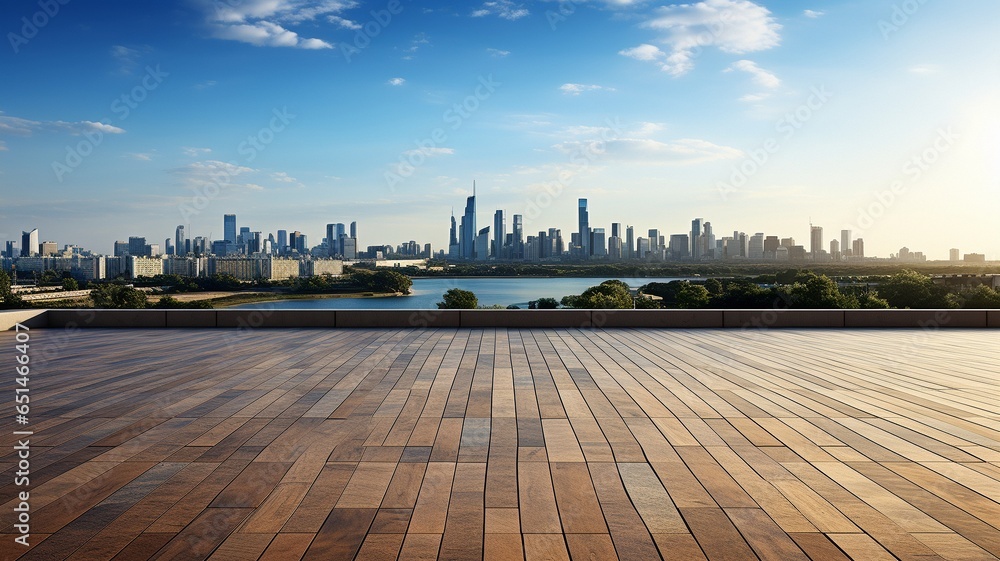 Panoramic picture of the city from the building's roof, showing just the empty floors.. - obrazy, fototapety, plakaty 