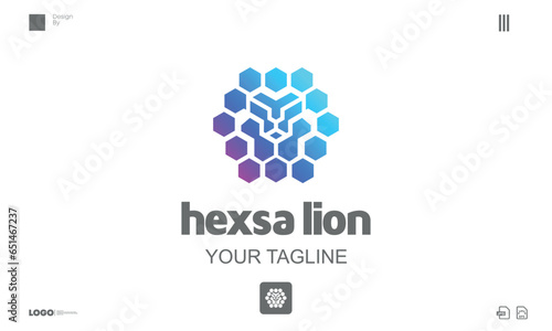 Vector hexagon lion head for safari fauna wildlife logo photo