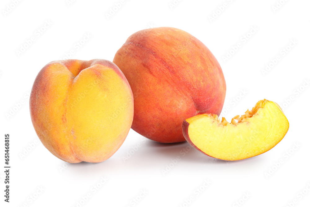 Ripe peaches isolated on white background Ripe peaches isolated on white background