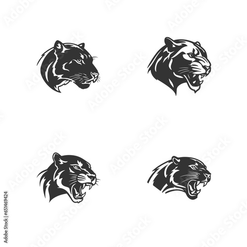 A set of black panther illustrations logo designs, t-shirts, emblems, badges, embroidery and other print designs