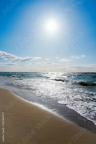 Fototapeta Naklejka Na Ścianę i Meble -  Baltic Sea beach near Misdroy. Seaside resort on the Polish coast. Landscape on the beach.
