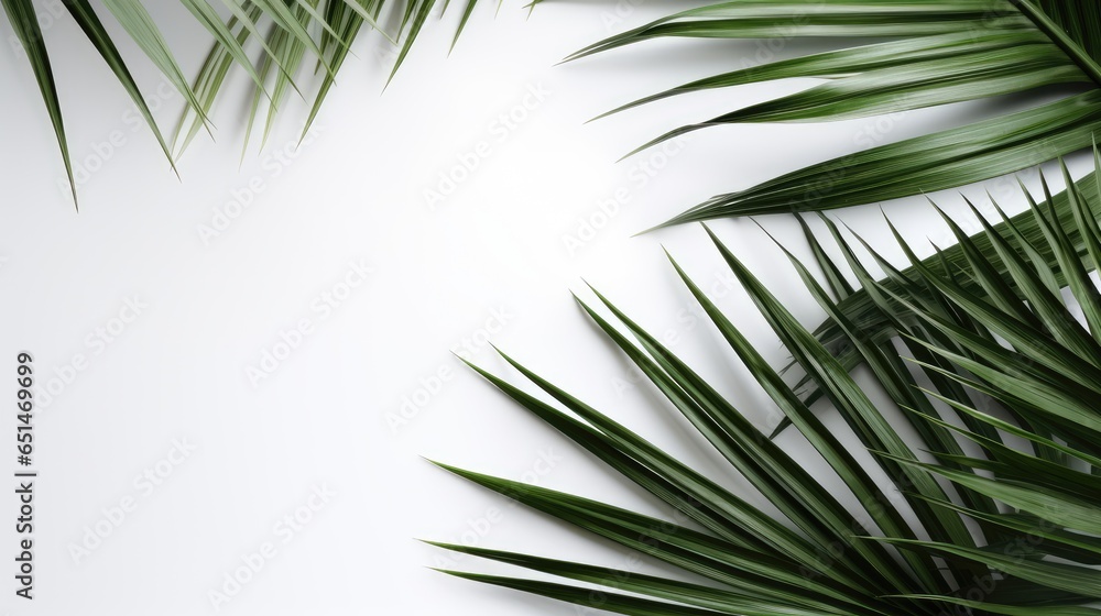 Fototapeta premium White background palm leaves, AI generated Image