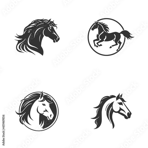 Horse Icons Set Isolated On White Background and Vector Illustration