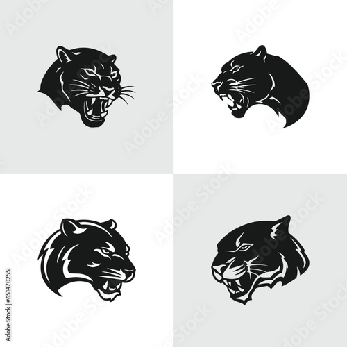 Tiger line icon set, black panther vector line logo illustration design