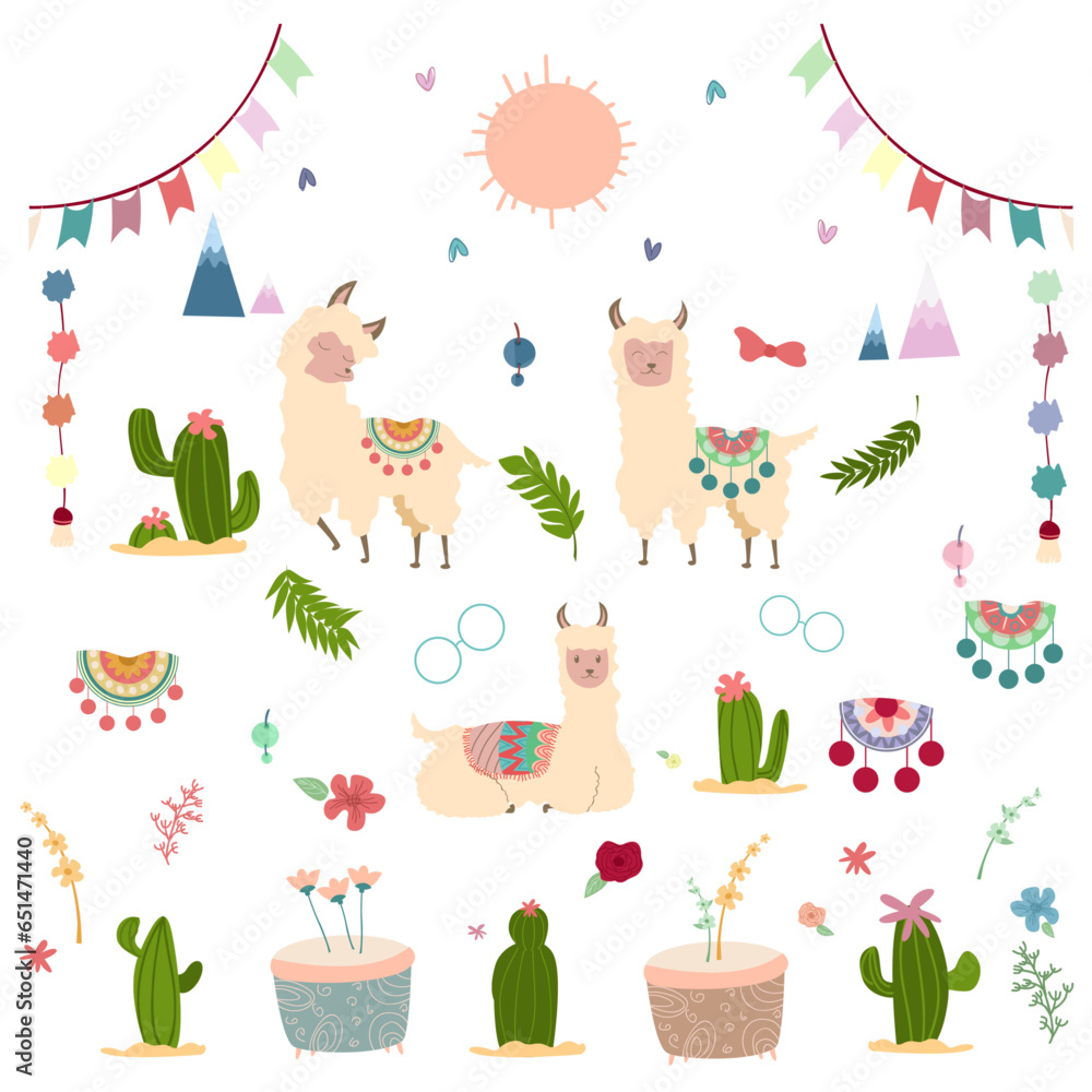 Fototapeta premium set of Llama. set of cute alpacal with isolated vector