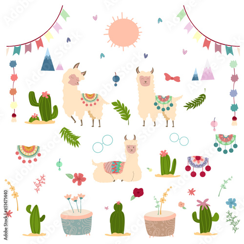 set of Llama. set of cute alpacal with isolated vector