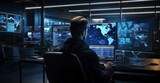 cyber defense agents in an advanced operations hub, meticulously identifying cyber threats