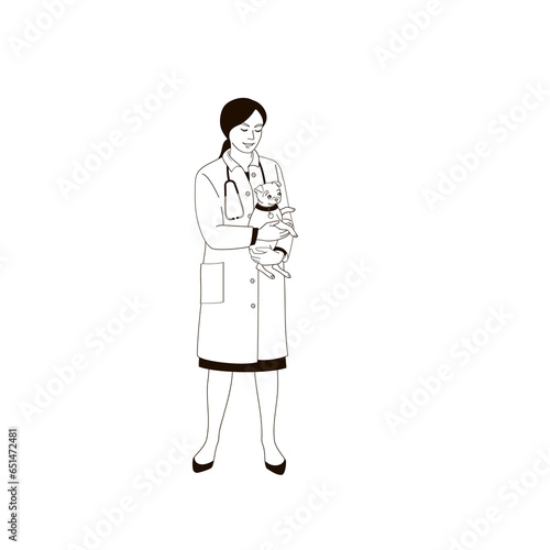 Women veterinarian with small dog in her hands