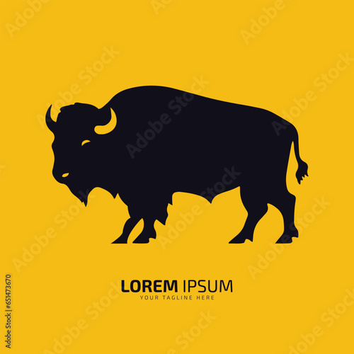 bull logo icon silhouette bison, ox logo symbol style bull vector illustration buffalo logo vector silhouette isolated black bull on yellow background.