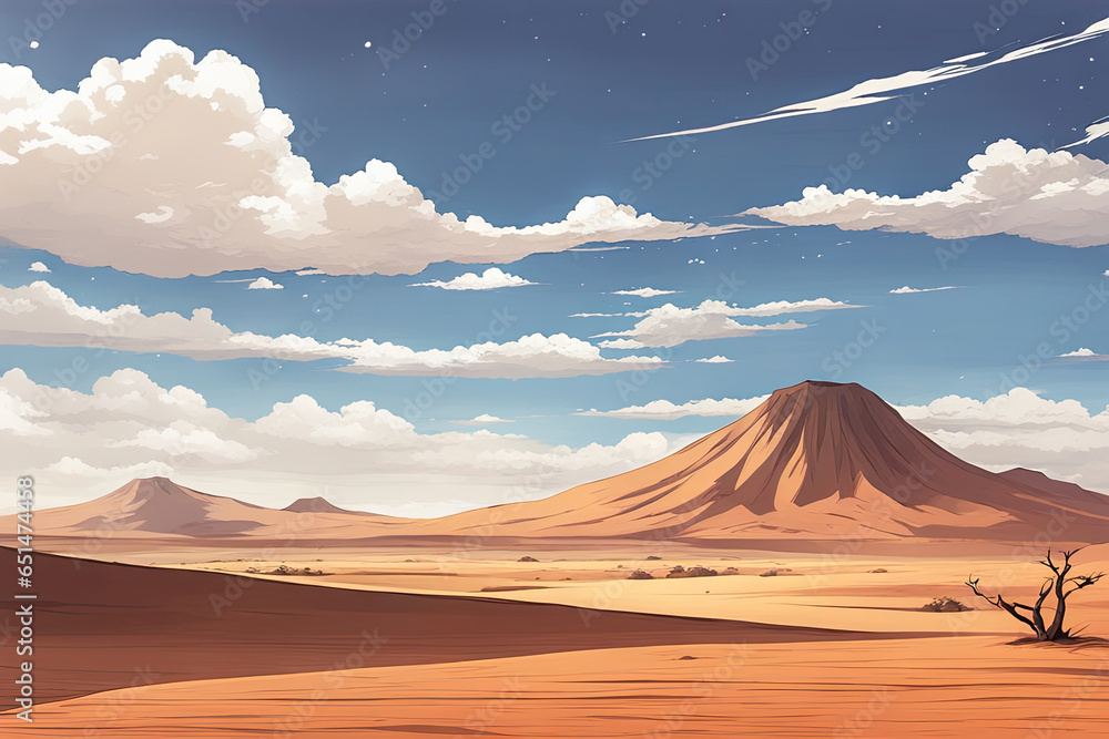 Fototapeta premium Anime desert sand dunes background banner, generated ai
