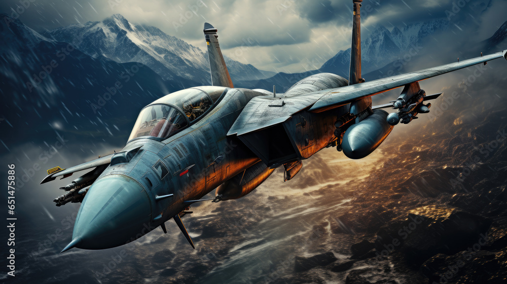 Naklejka premium fighter jet in flight created with Generative AI technology
