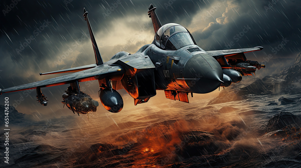 fighter jet in a war created with Generative AI technology Stock ...