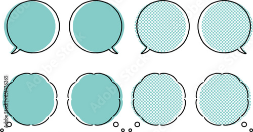 シンプルな雲形と丸型の手書き吹き出し_テンプレートセット