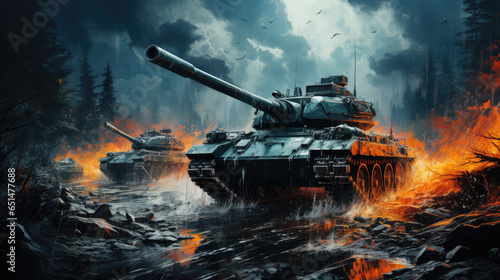 painted concept of tank in a modern war scene created with Generative AI technology