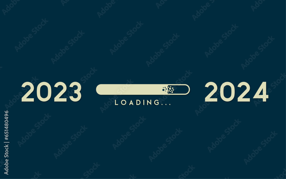 2024 countdown concept. Loading bar of 2023 to 2024. The loading of bar