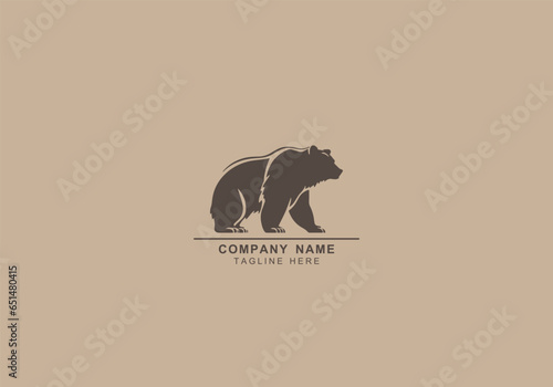 Bear logo icon . Vector illustration. Concept for shirt or logo, print, stamp or tee. Vintage typography design with camping tent, bear with lantern, campfire and forest silhouette.