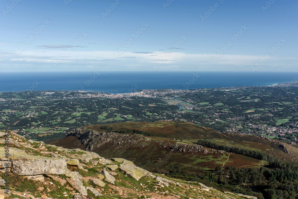 Magnificent panorama of the Rhune in the French Basque Country with the view of the Bay of Saint-Jean-de-Luz