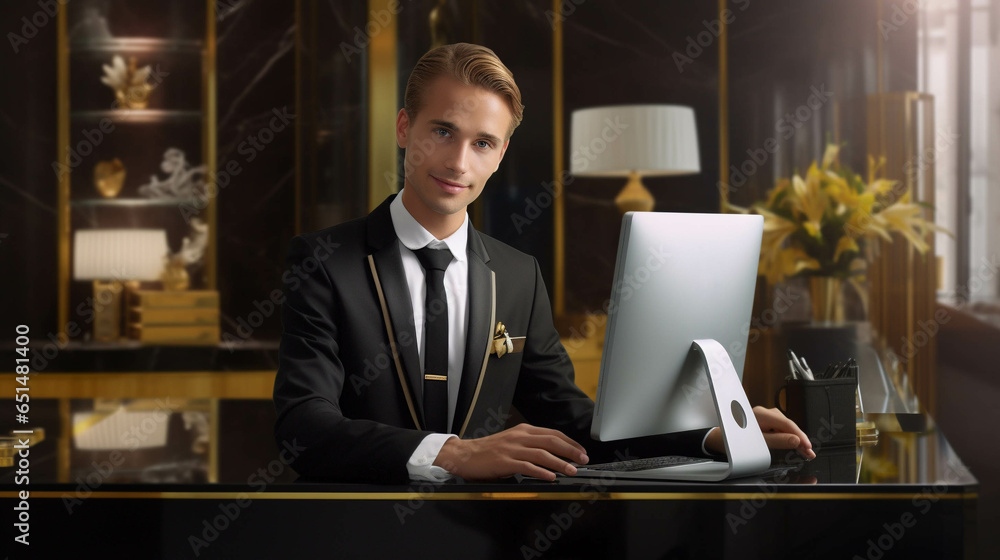 Concierge working at his office. Generative AI. Concierge working at his office. Generative AI.