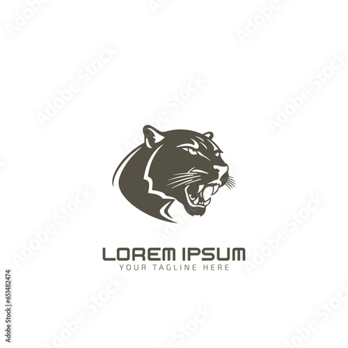 Panther logo vector icon Portrait. Angry wild big cat head. Aggressive puma with bared teeth, predator in cartoon style