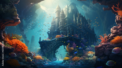 Surreal Underwater City: Flying Fish and Coral Skyscrapers © Arqumaulakh50