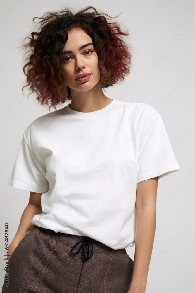 Obraz premium a pakistanese woman wearing a unicolor white unisex t-shirt 