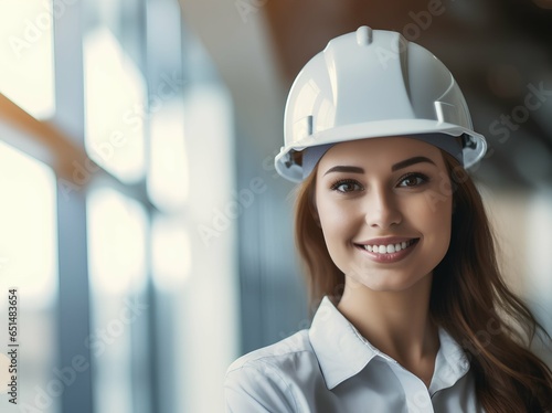 Skilled Female Engineer with Protective Helmet AI generated