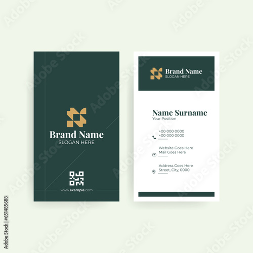 Vertical Gold Green Luxury Classy Line Business Card Design