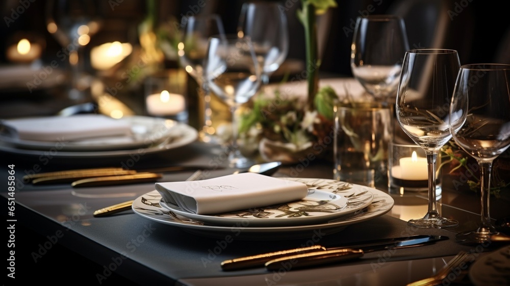 luxury elegant table setting dinner in a restaurant : Generative AI luxury elegant table setting dinner in a restaurant : Generative AI