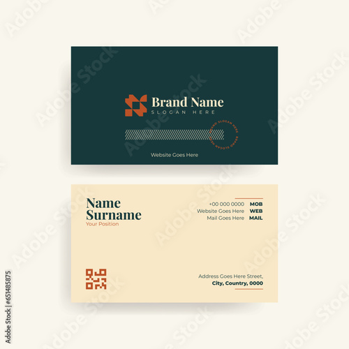 Luxury Classy Orange Green Theme Simple Texture Trendy Shape Business Card Design Template