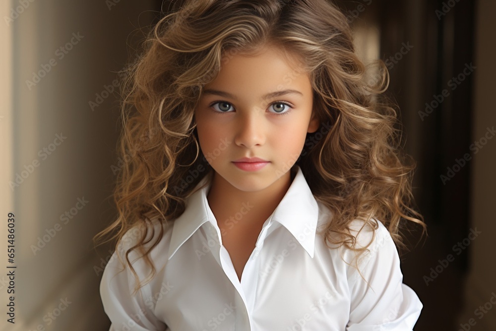 Portrait of young beautiful cute cheerful girl smiling looking at camera over white background. : Generative AI Portrait of young beautiful cute cheerful girl smiling looking at camera over white background. : Generative AI