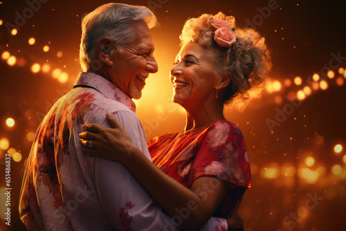 happy old couple dancing together