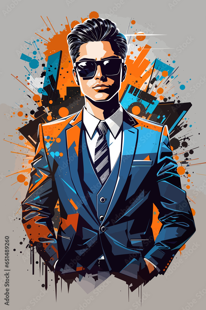 Fototapeta premium business man and sunglasses futuristic colors art style