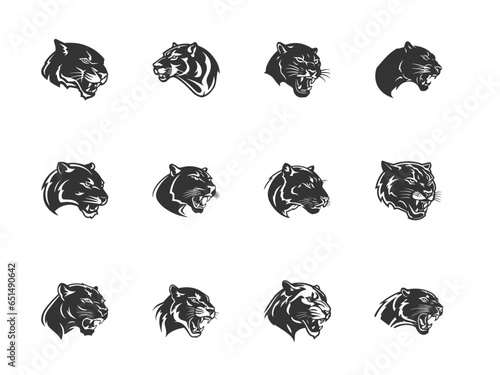 A set of black panther logo vector icon designs, t-shirts, emblems, badges, embroidery and other print designs