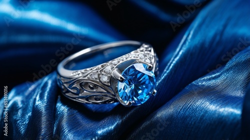 A Detailed Close-Up of a silver Ring placed in a beautiful blue Box from the Collection